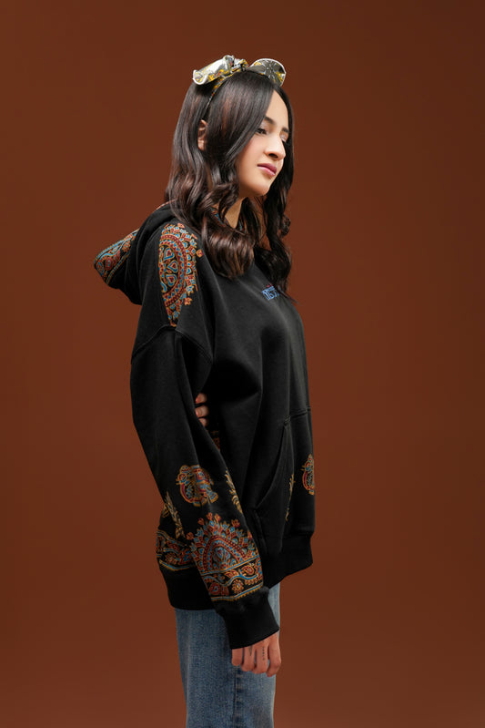 Hand Block print hoodie black