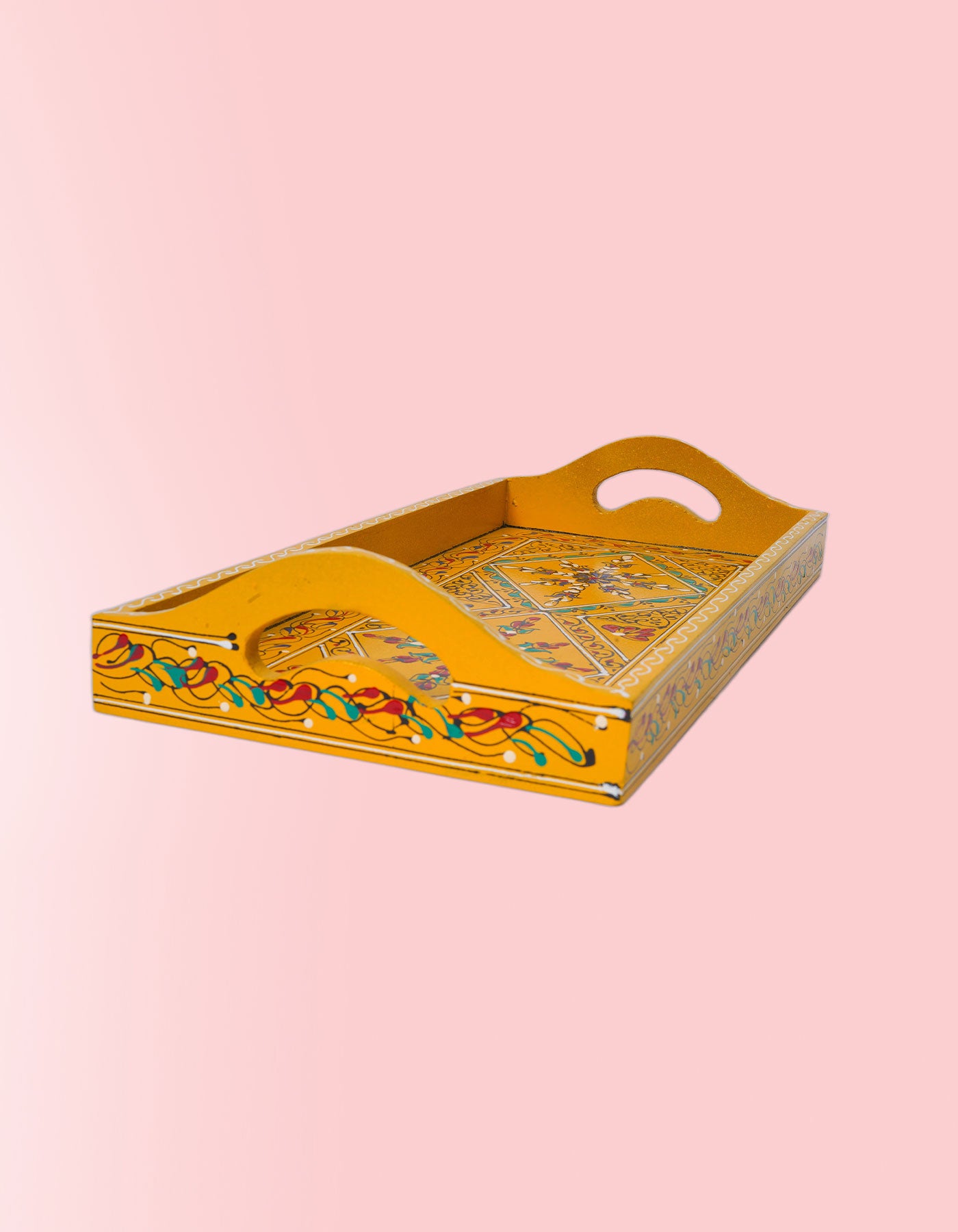 Akbari Long Tray – Handcrafted Yellow Artisan Serving Tray | Masttees