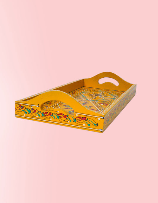 Akbari Long Tray – Handcrafted Yellow Artisan Serving Tray | Masttees
