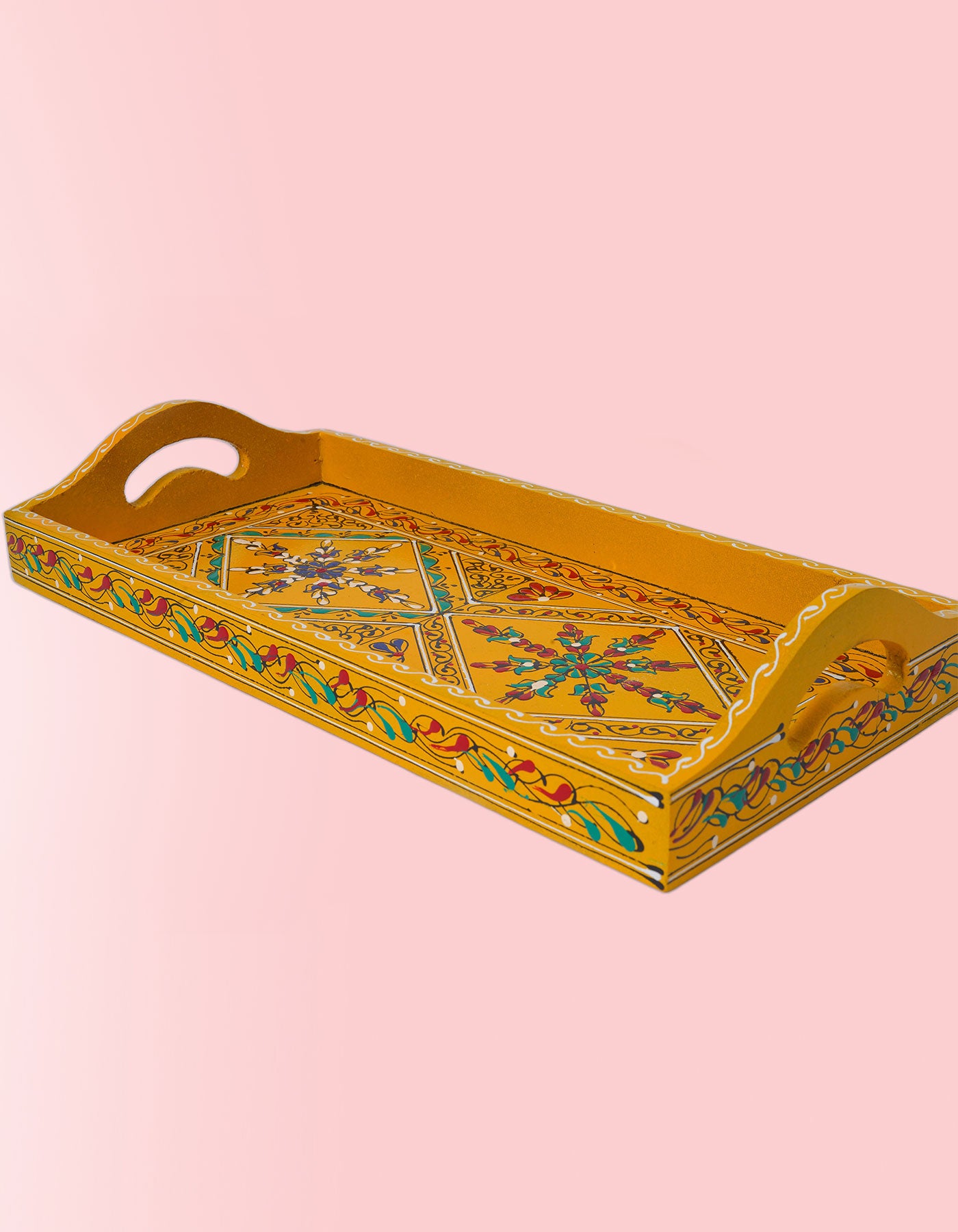 Akbari Long Tray – Handcrafted Yellow Artisan Serving Tray | Masttees