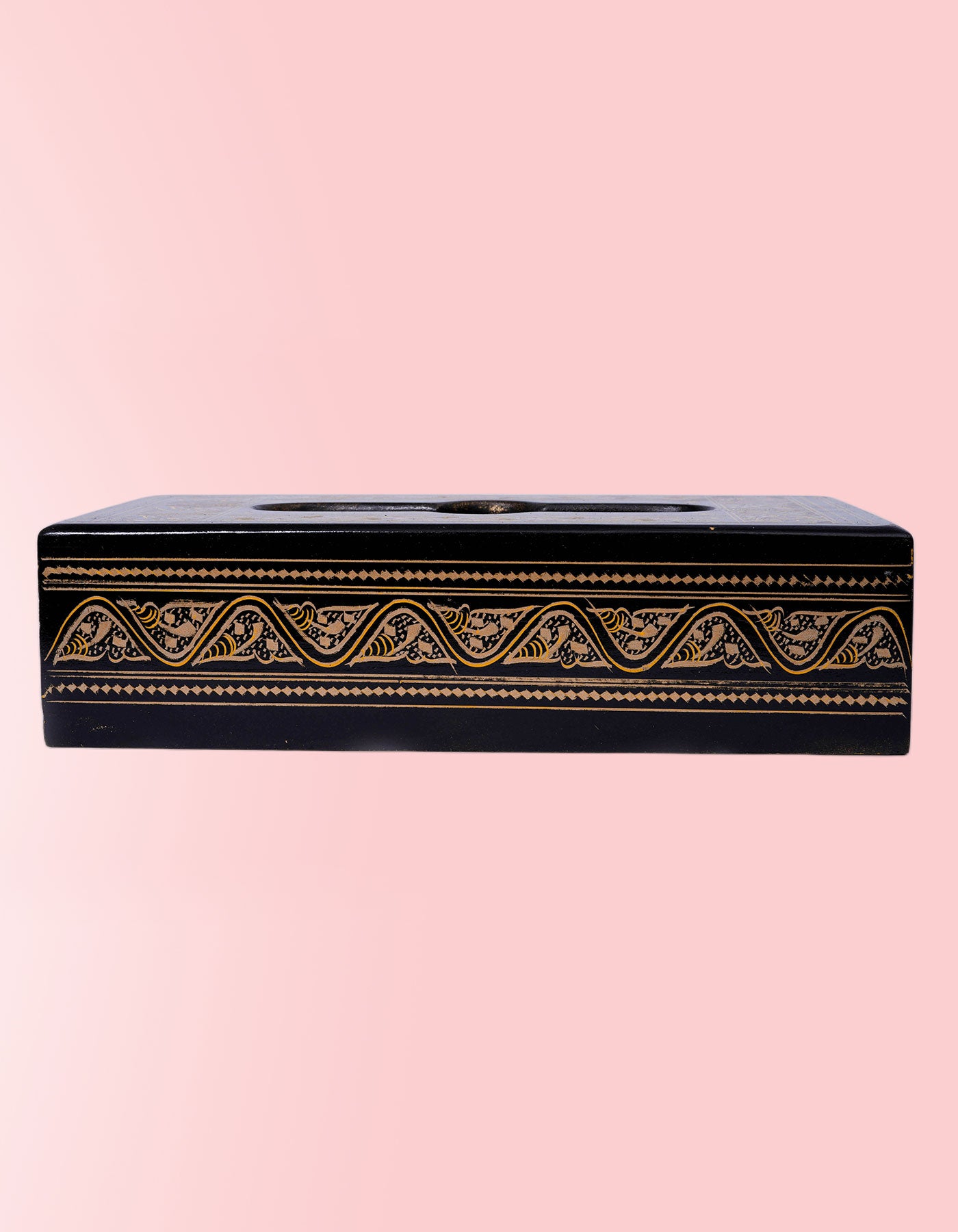 Golden Handmade Lacquer Tissue Box Cover – Wooden Hand-Painted Home Décor