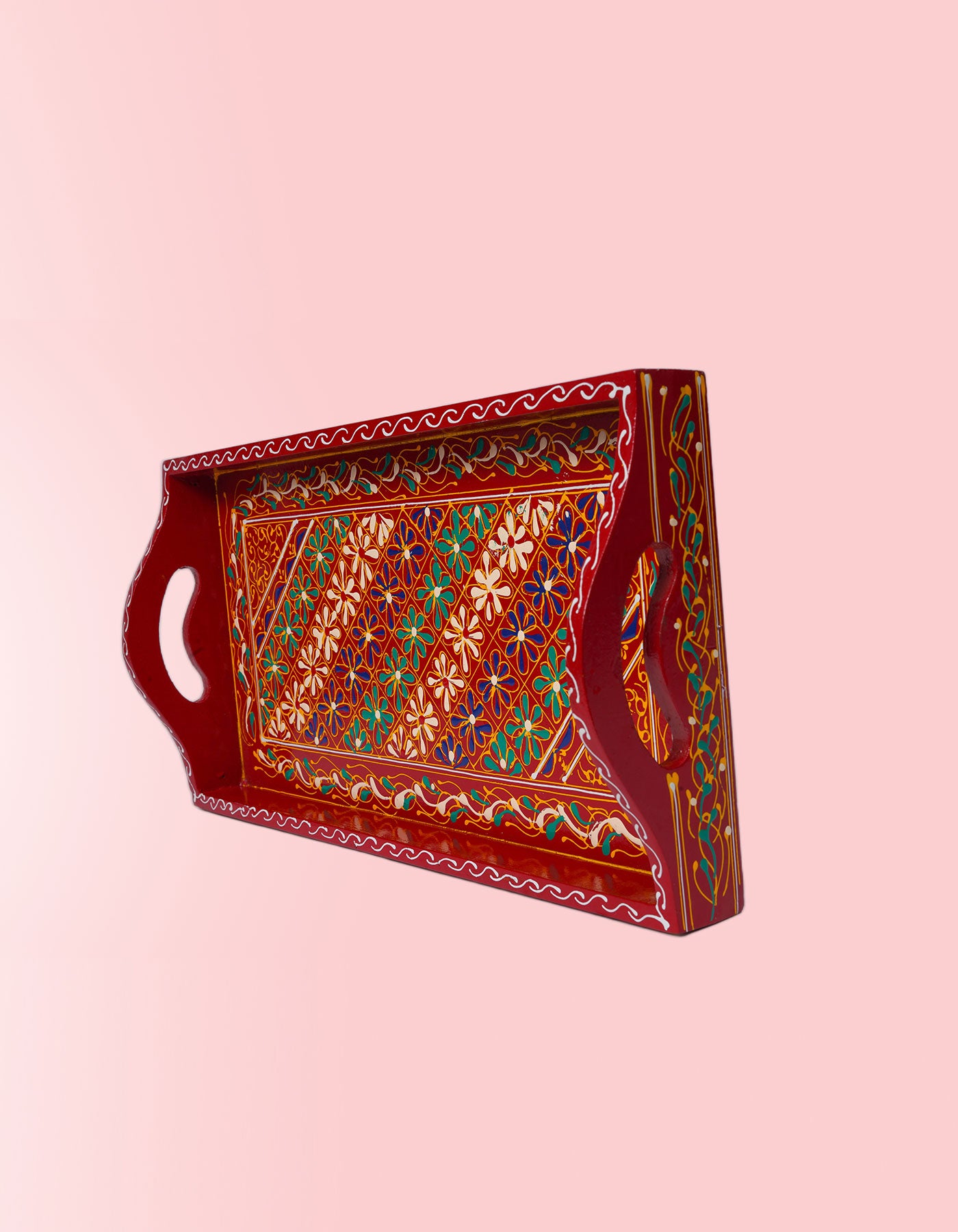 Kashmiri Long Tray – Handcrafted Red Truck Art Artisan Serving Tray | Masttees