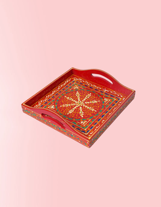 Lahori Box Tray – Handcrafted Square Red Artisan Serving Tray | Masttees