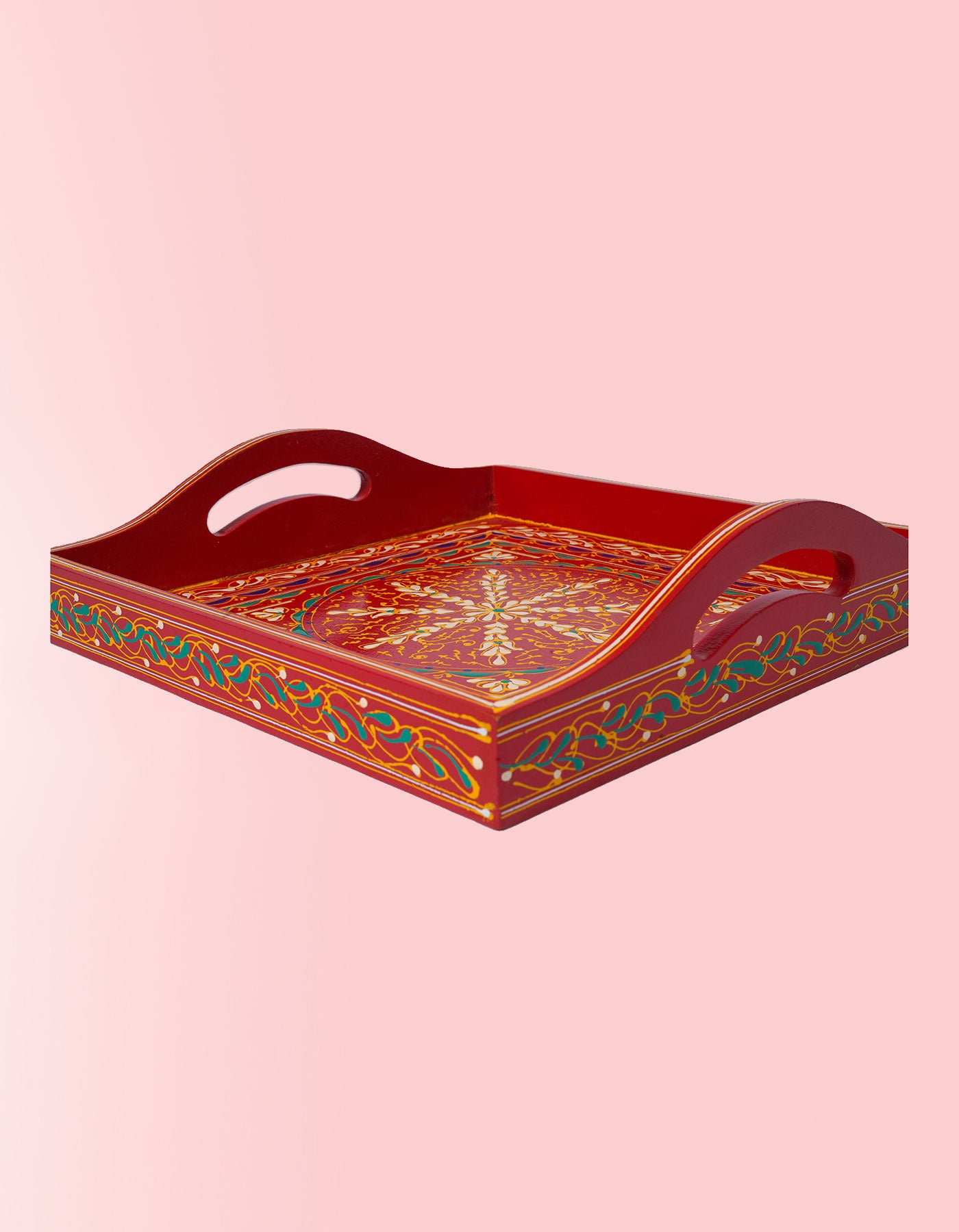Lahori Box Tray – Handcrafted Square Red Artisan Serving Tray | Masttees