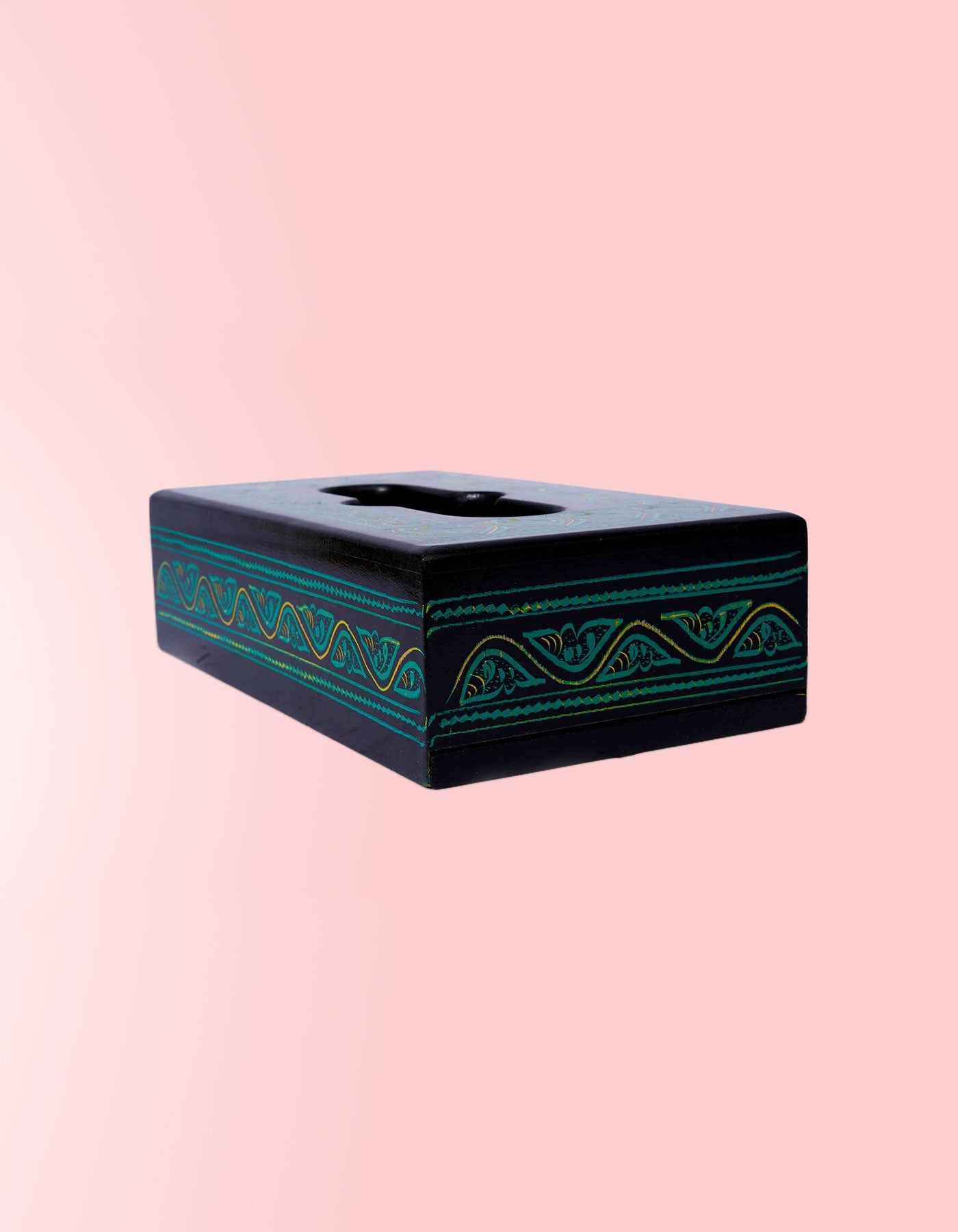 Green Lacquer Tissue Box Cover – Hand-Painted Wooden Home Décor | Masttees