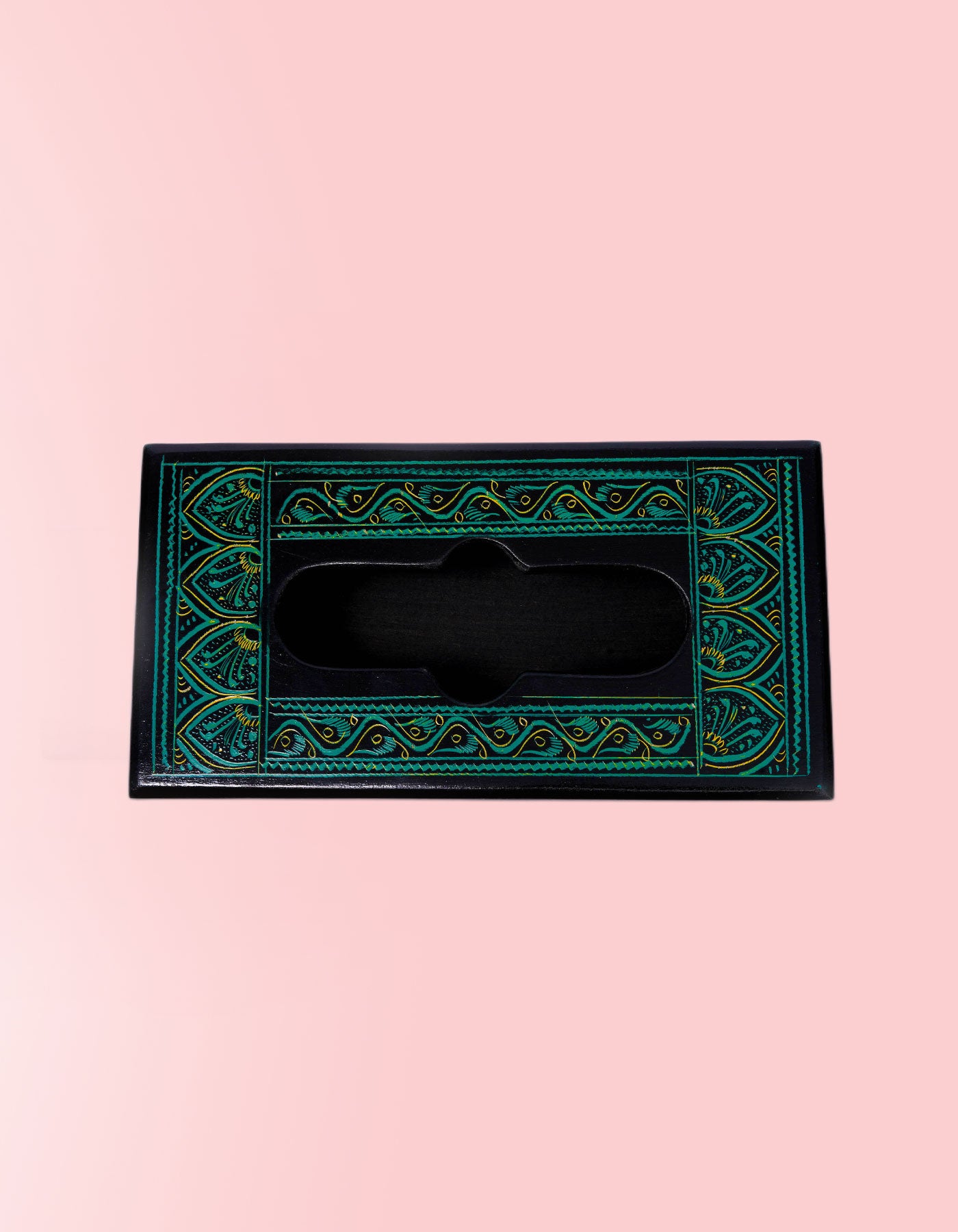 Green Lacquer Tissue Box Cover – Hand-Painted Wooden Home Décor | Masttees