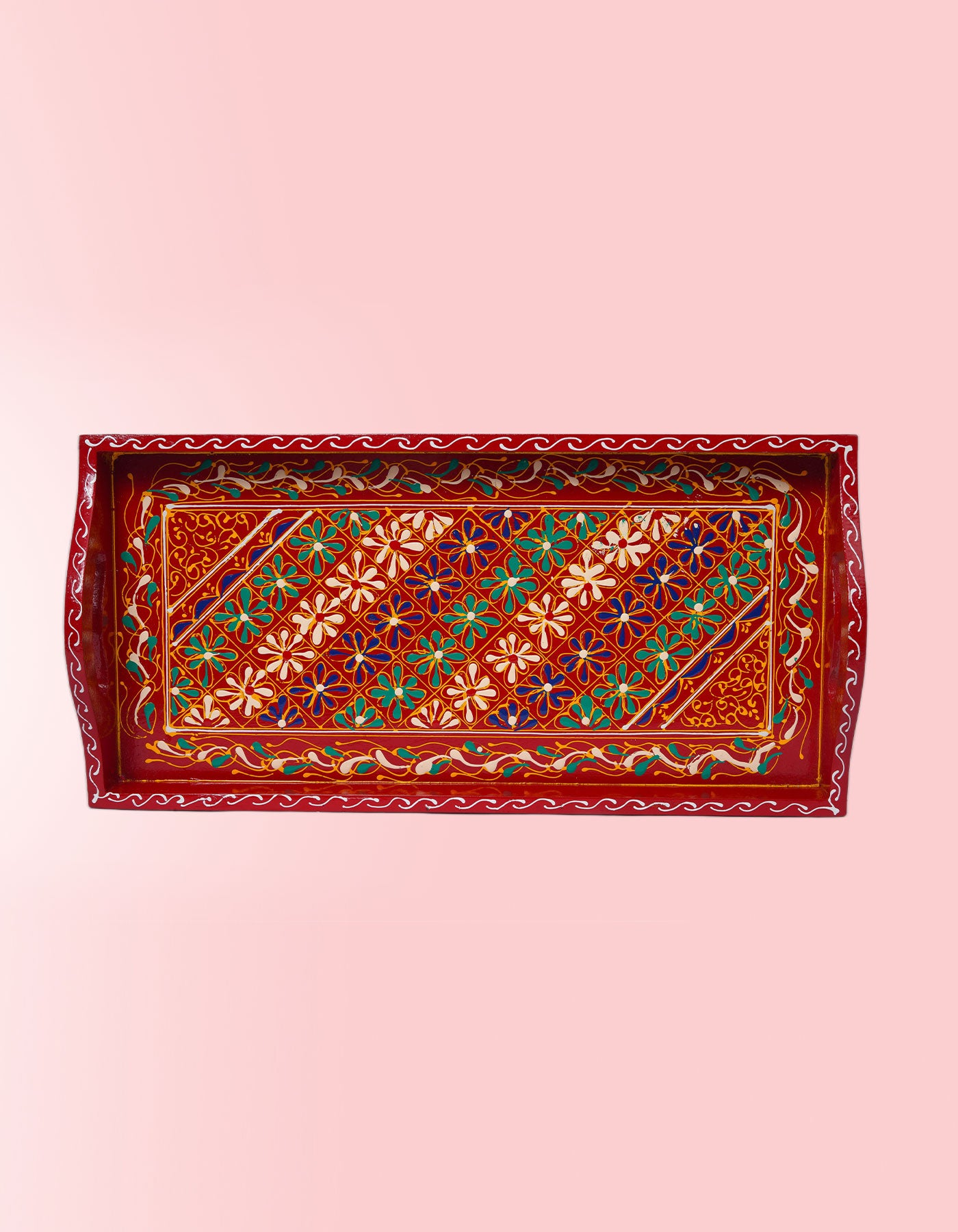 Kashmiri Long Tray – Handcrafted Red Truck Art Artisan Serving Tray | Masttees