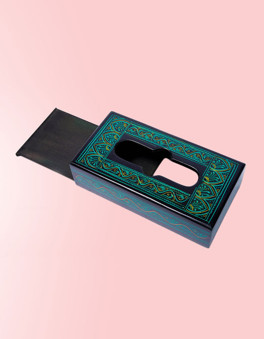 Green Lacquer Tissue Box Cover – Hand-Painted Wooden Home Décor | Masttees