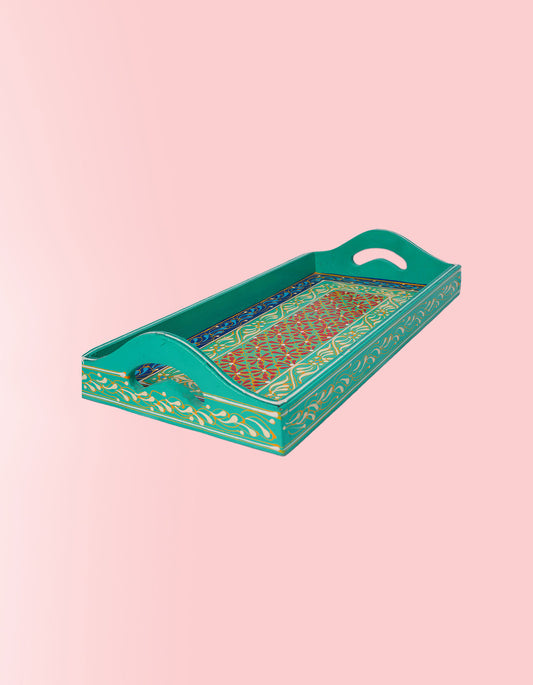 Delhi Long Tray – Handcrafted Mint Green Artisan Serving Tray | Masttees