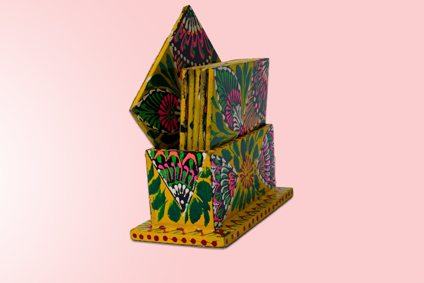 Hand painted Yellow coaster stack