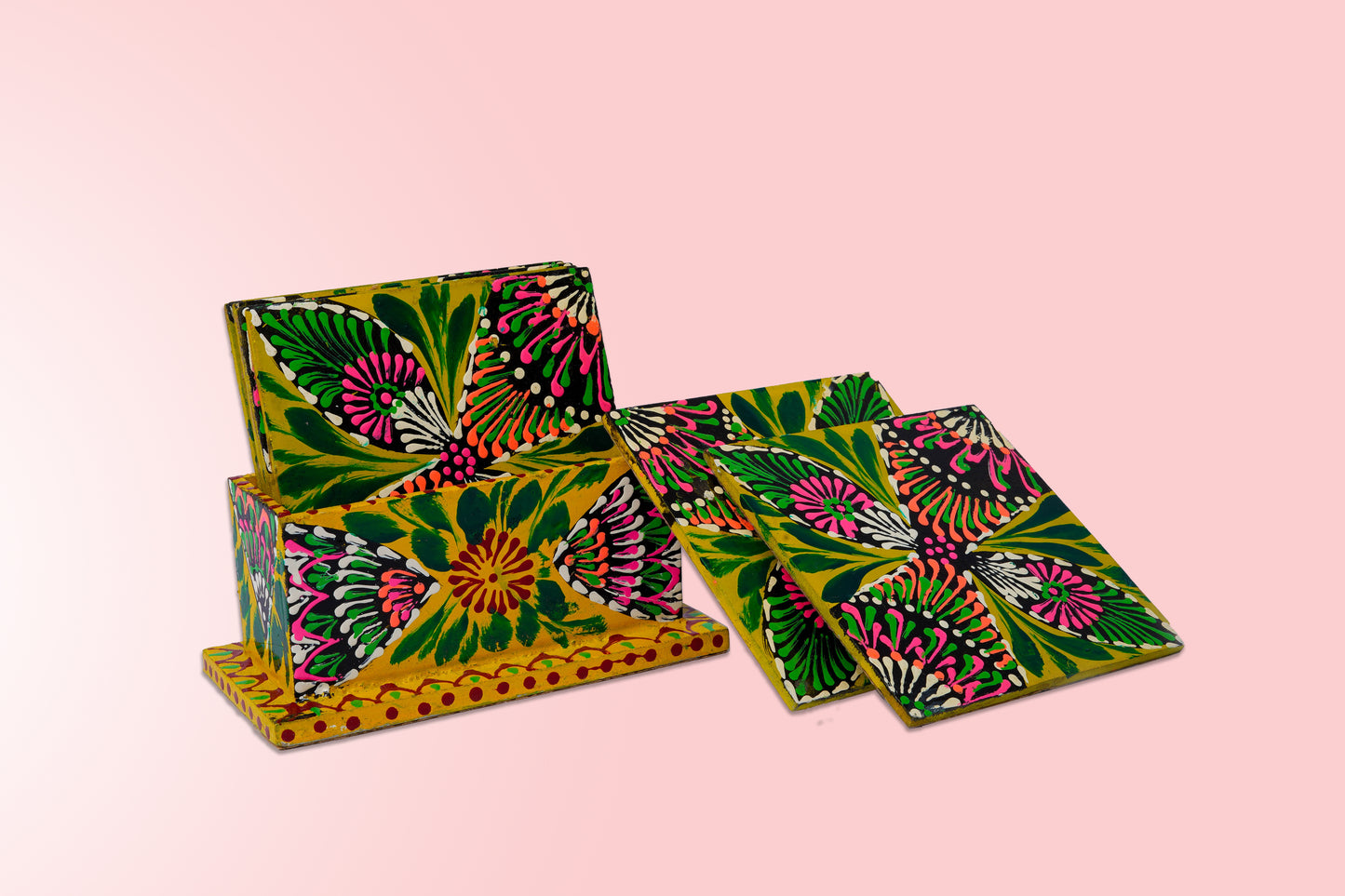 Hand painted Yellow coaster stack