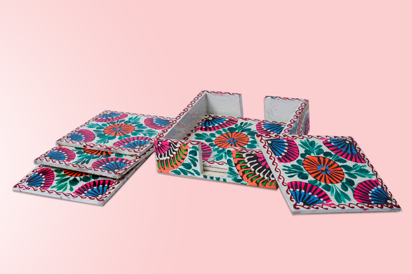 Hand painted white coaster stack