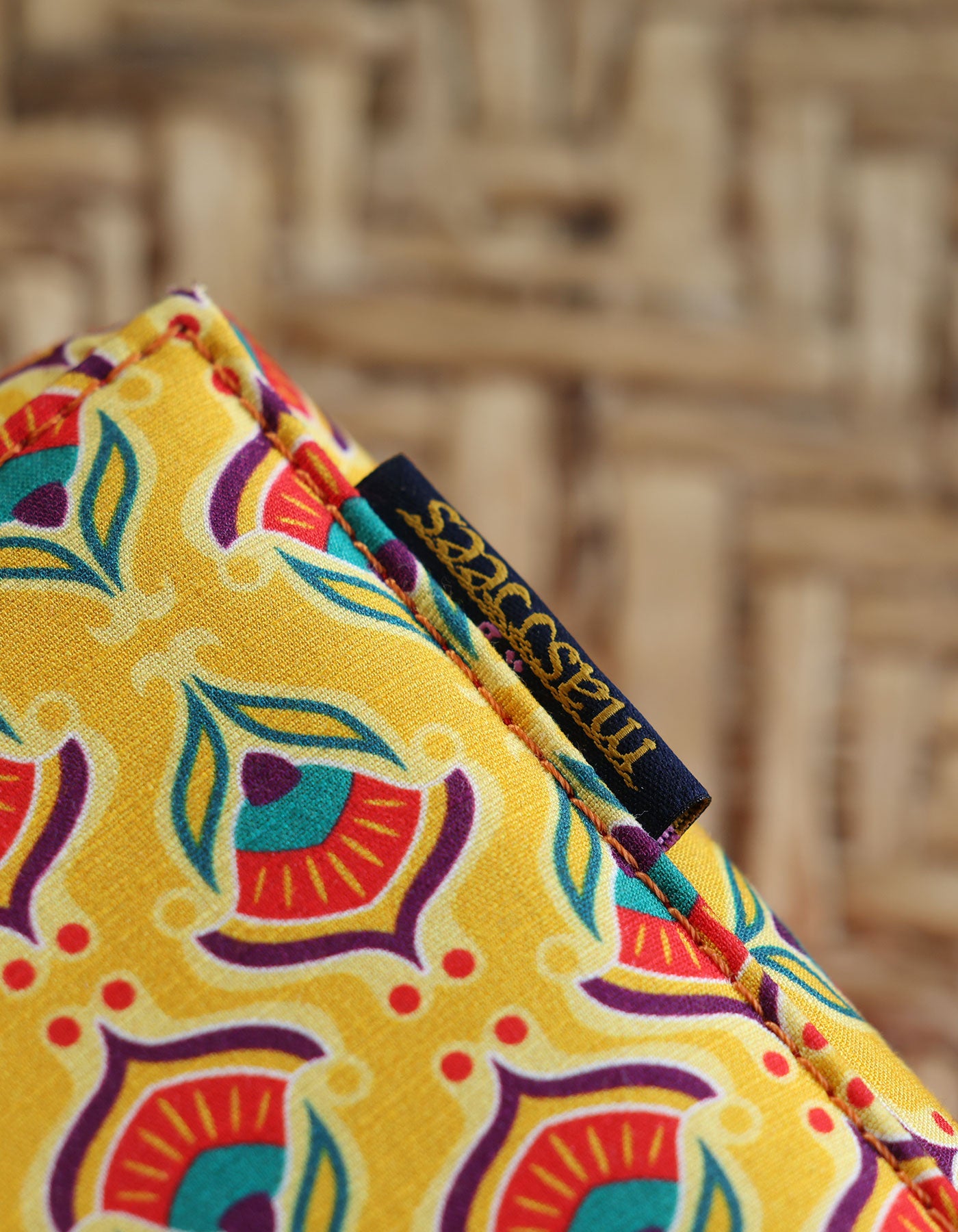 Yellow Floral Fabric Tissue Box Cover – Red, Green & Blue Folk Art Design