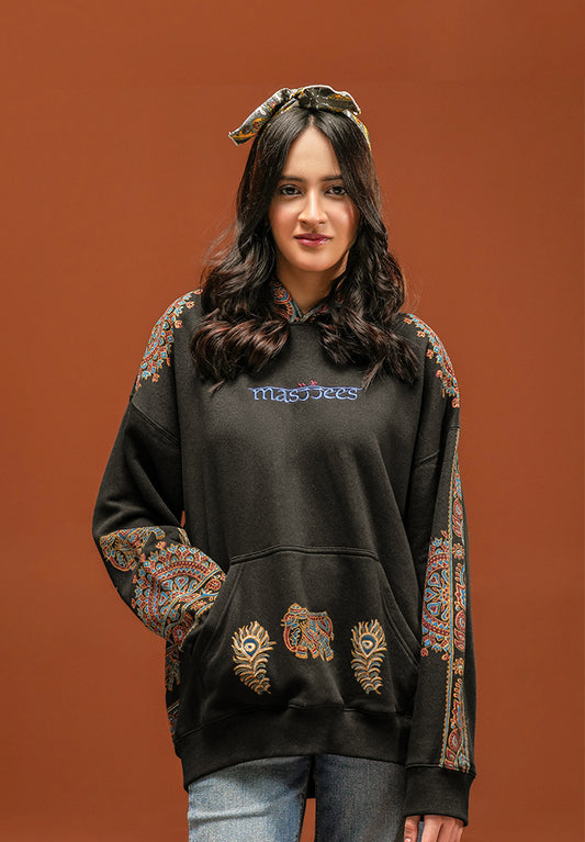 Hand Block print hoodie black