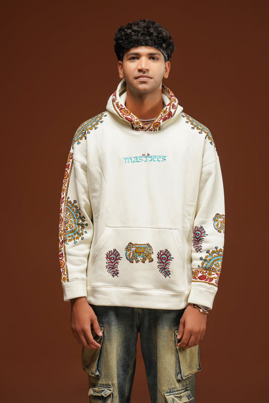 Hand Block print hoodie White
