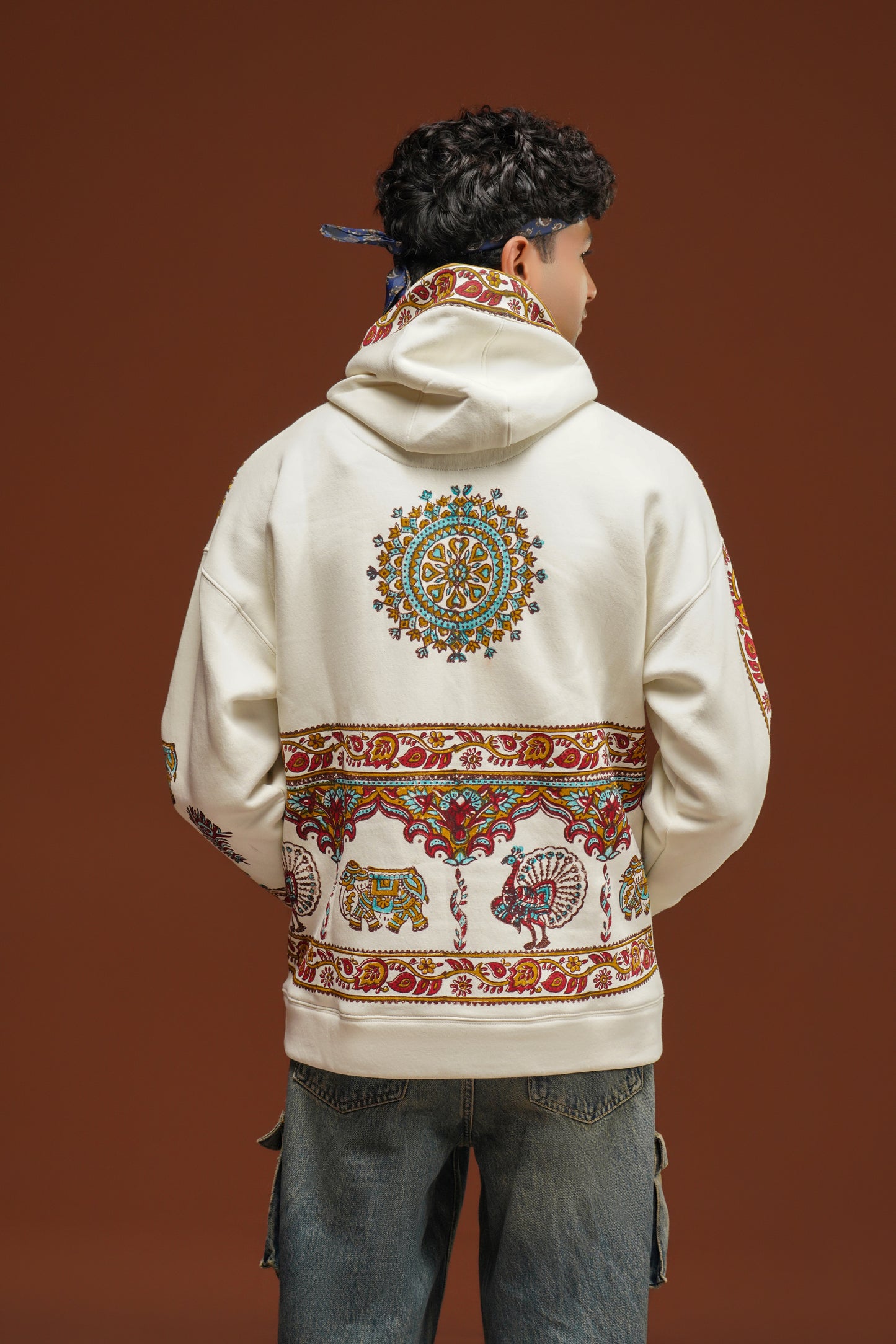 Hand Block print hoodie White