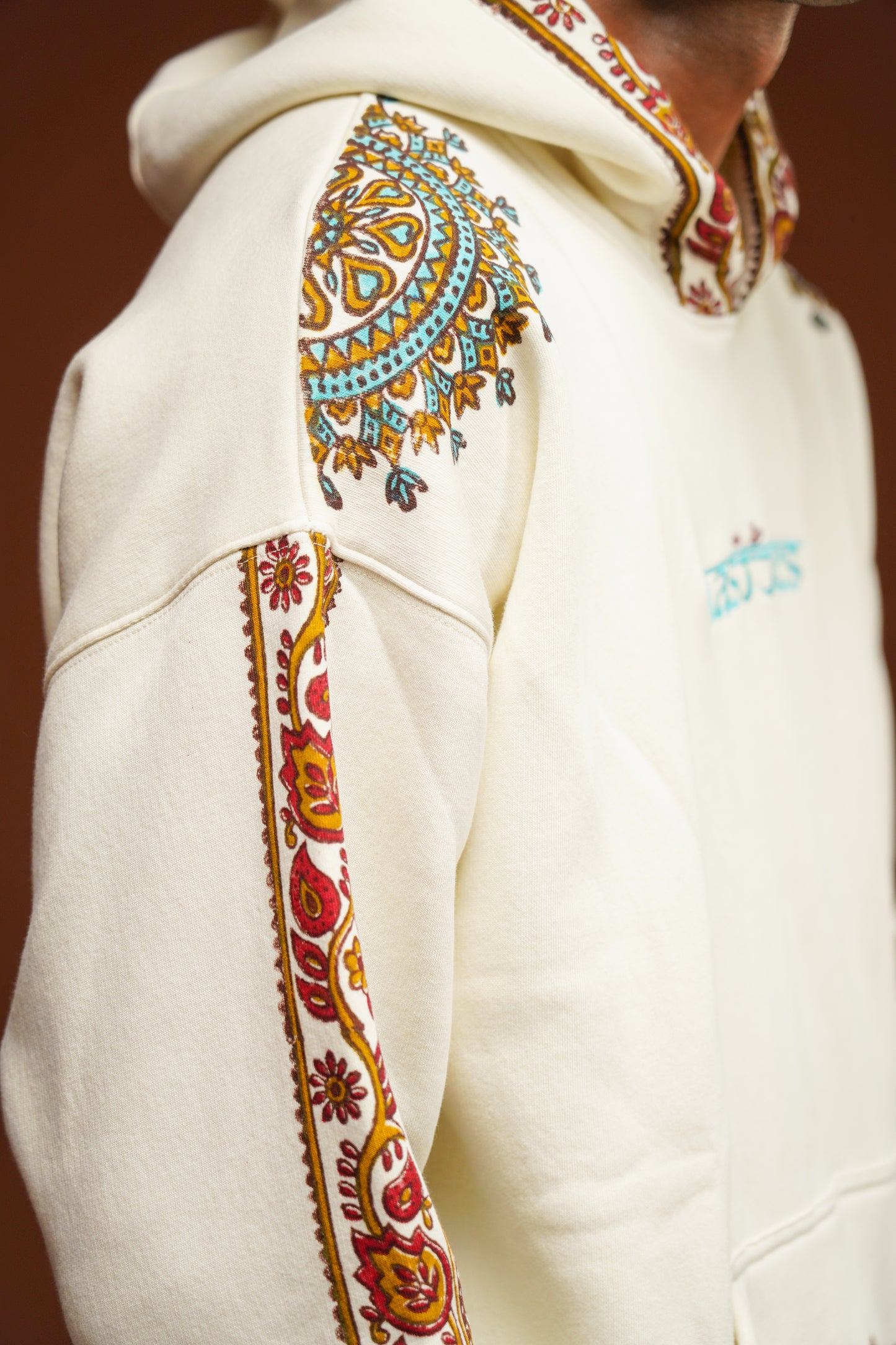 Hand Block print hoodie White