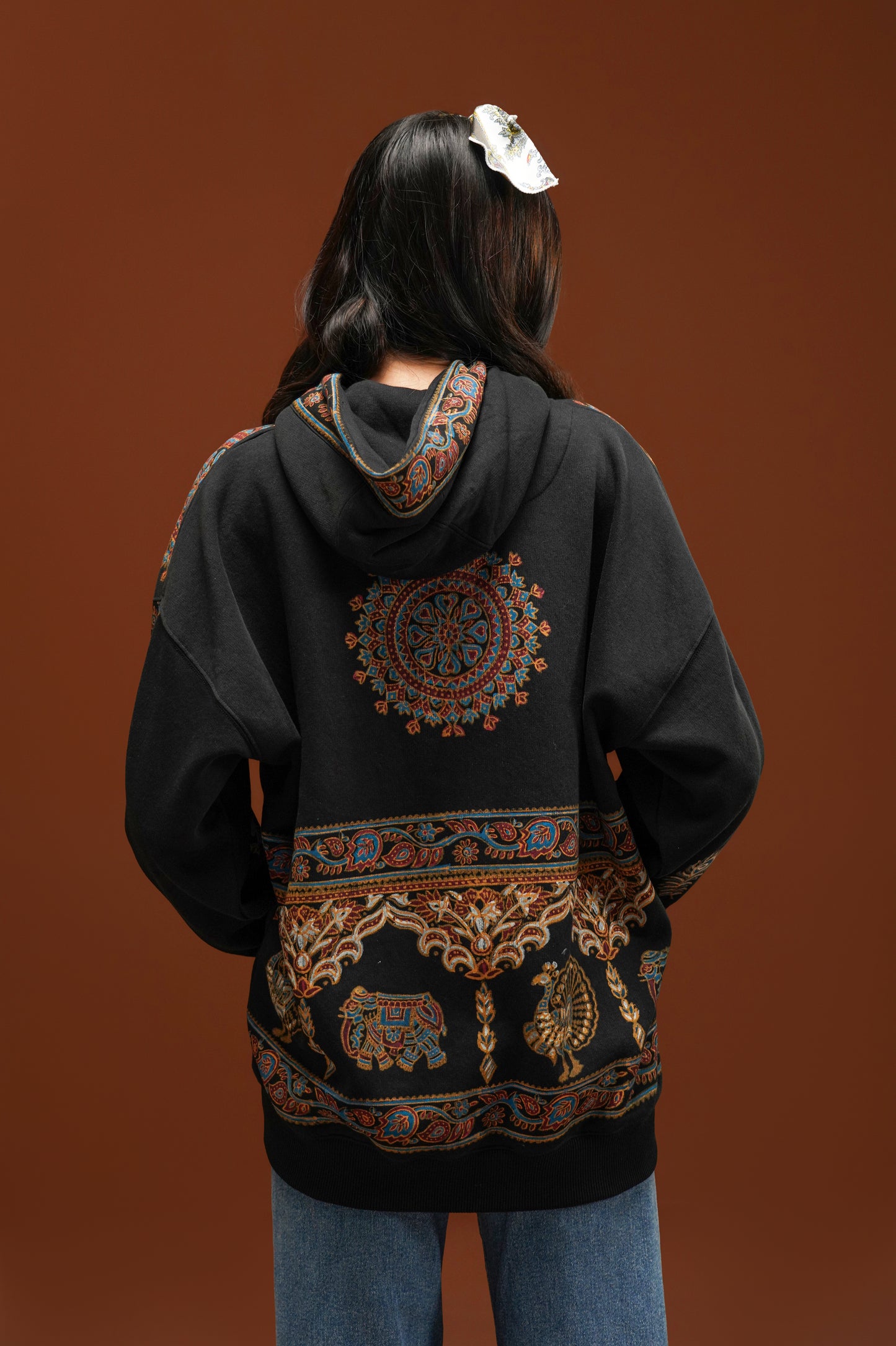 Hand Block print hoodie black
