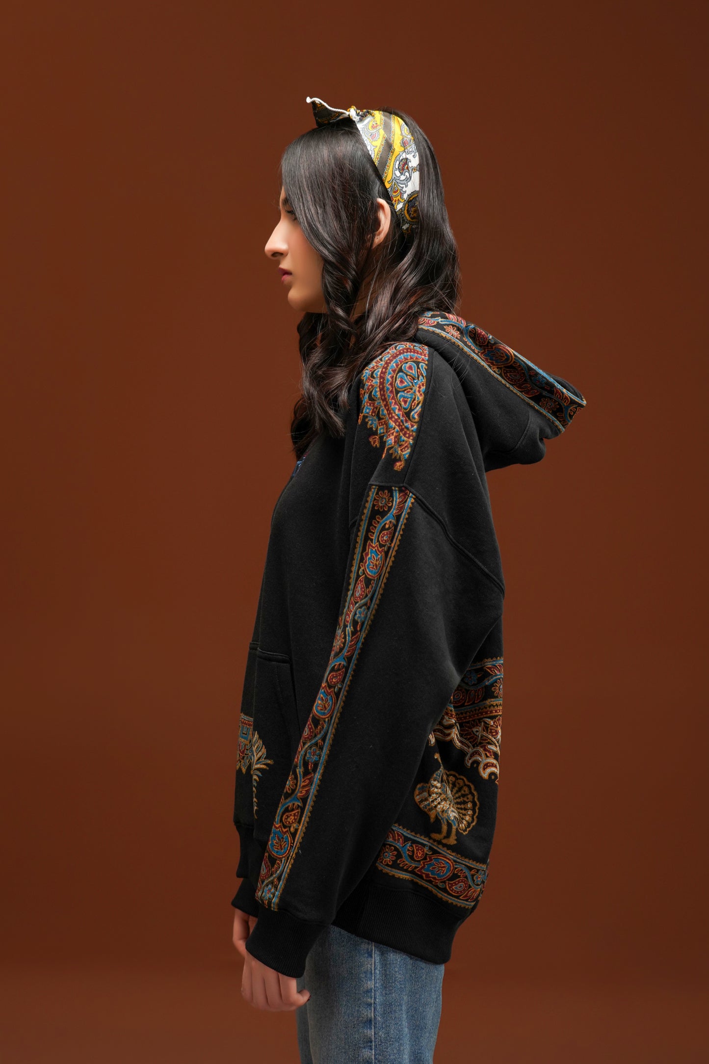 Hand Block print hoodie black