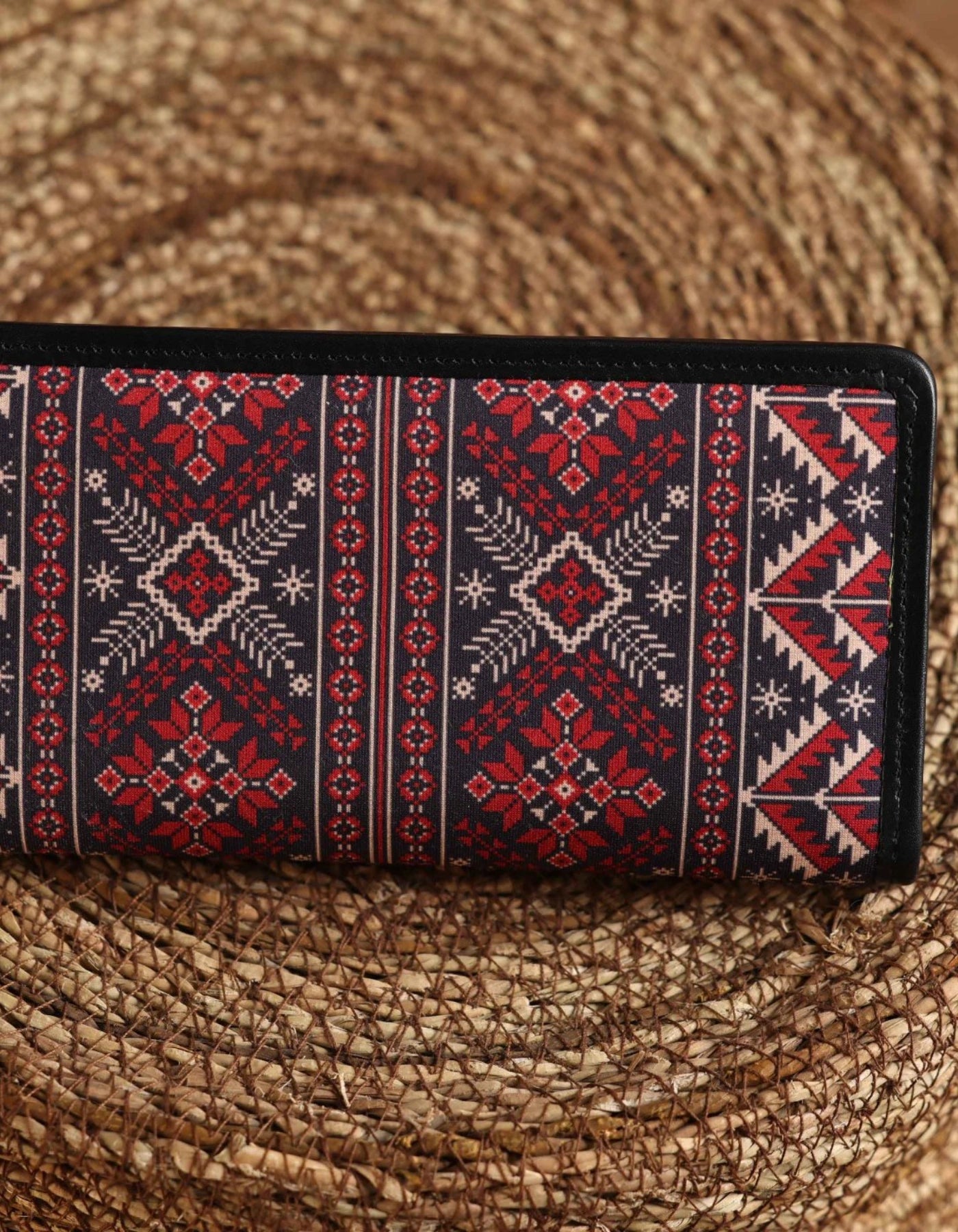 Patterned wallet on a textured surface