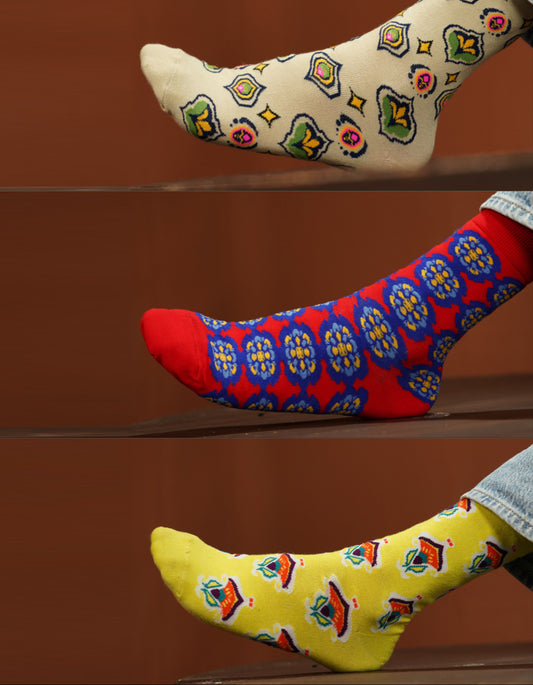 Socks Pack Of 3 Red/Yellow/Beige