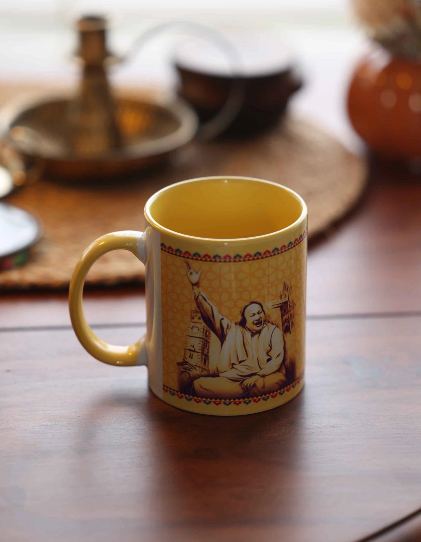 Close-up of Nusrat Fateh Ali Khan desi art mug – high-quality ceramic cup
