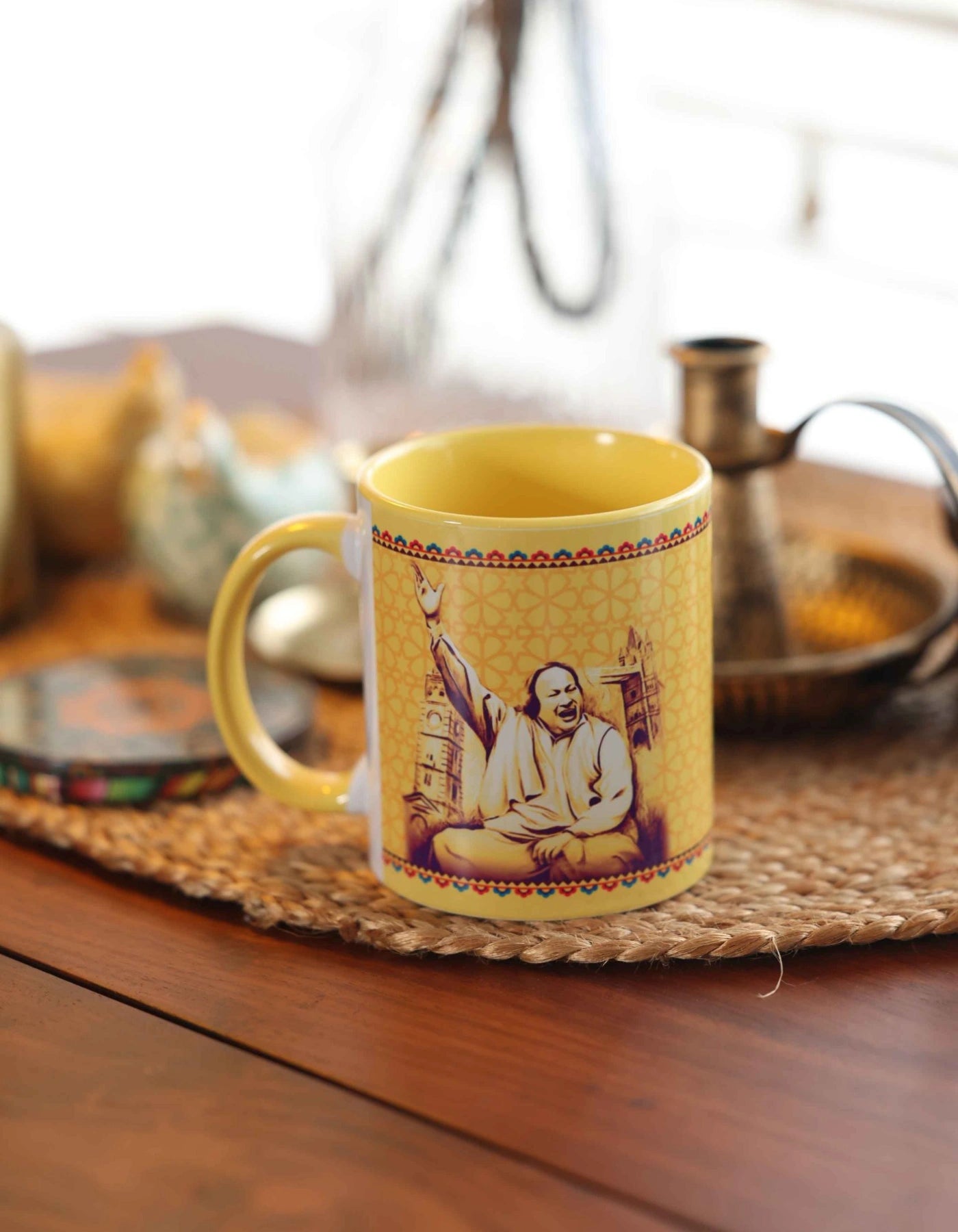 Nusrat Fateh Ali Khan ceramic mug with desi art portrait