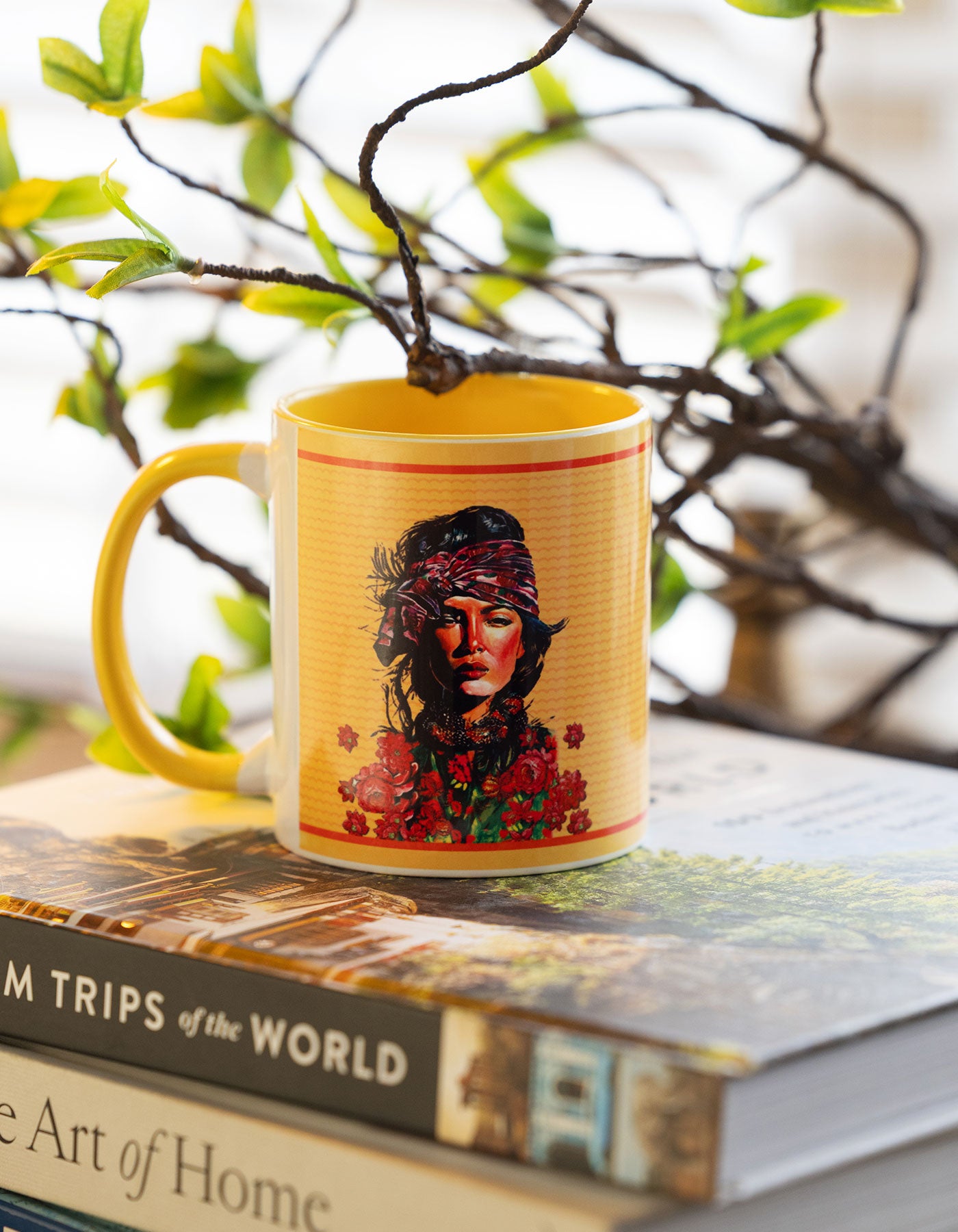 desi women print on the yellow backgound mug