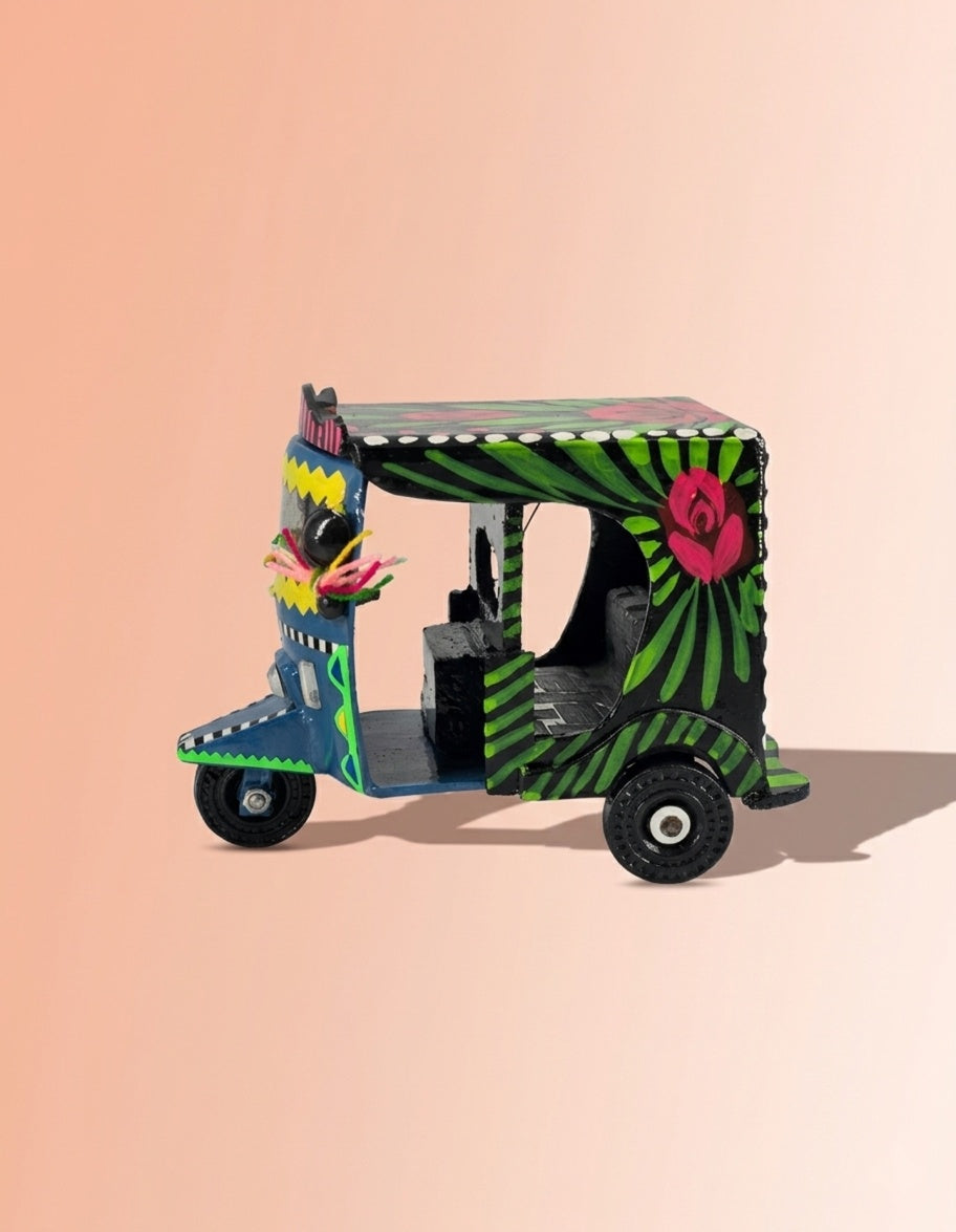 Dildar Rickshaw – Handmade Decorative Black Rickshaw Figurine with Truck Art Rose Motif | Masttees